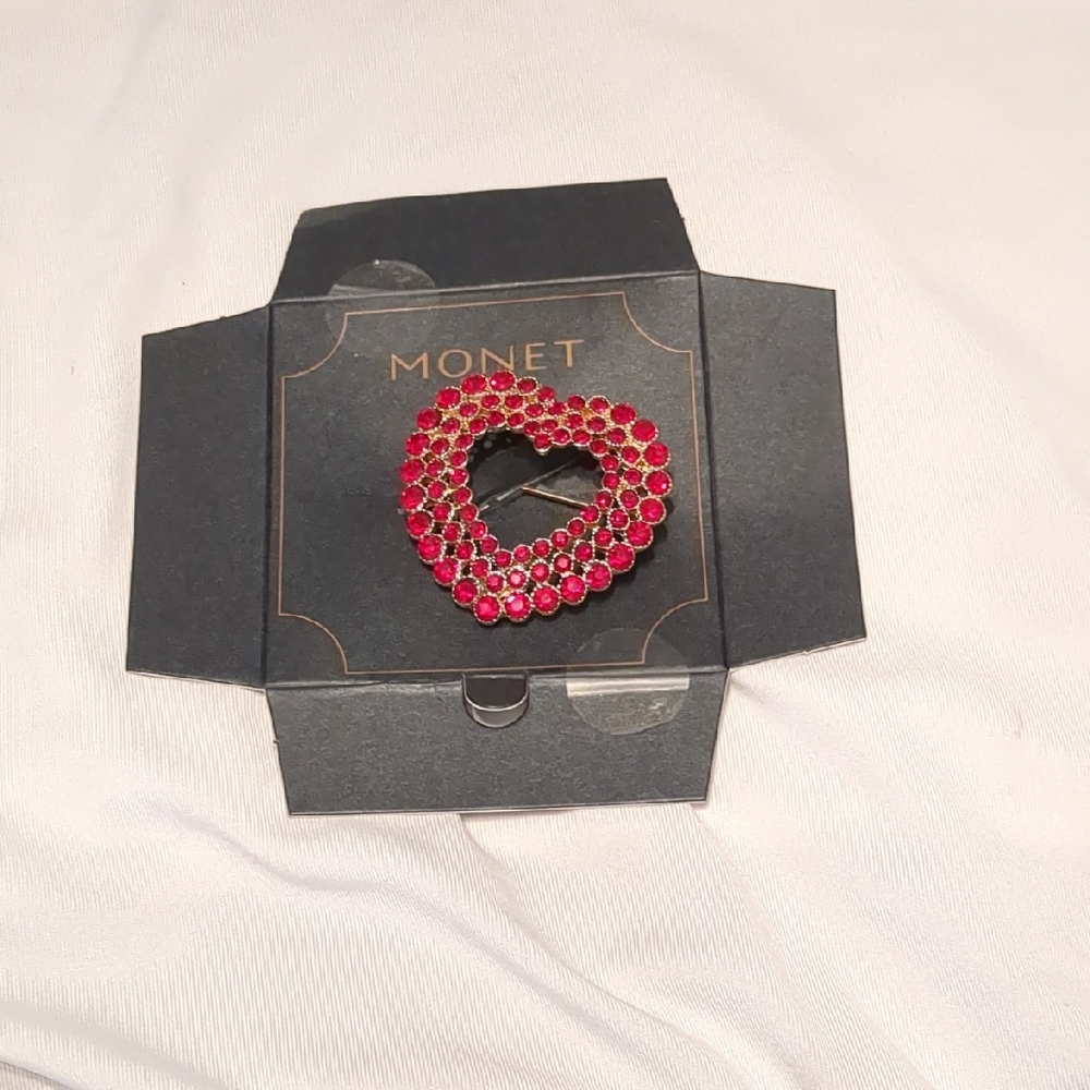 Monet Red Gem Heart Brooch